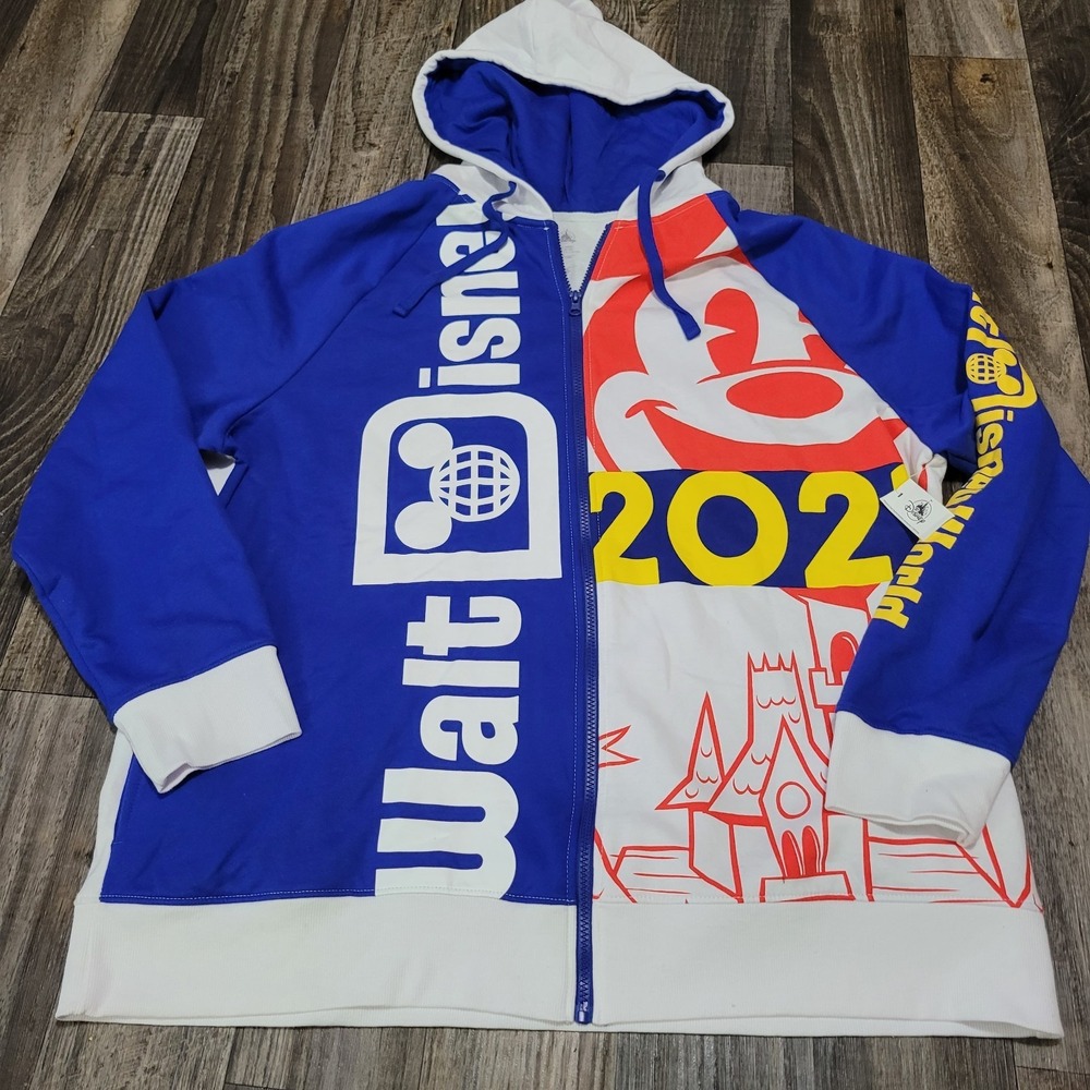 Walt Disney World Hoodie Mens XXL Blue White 2021 Full Zip Pockets